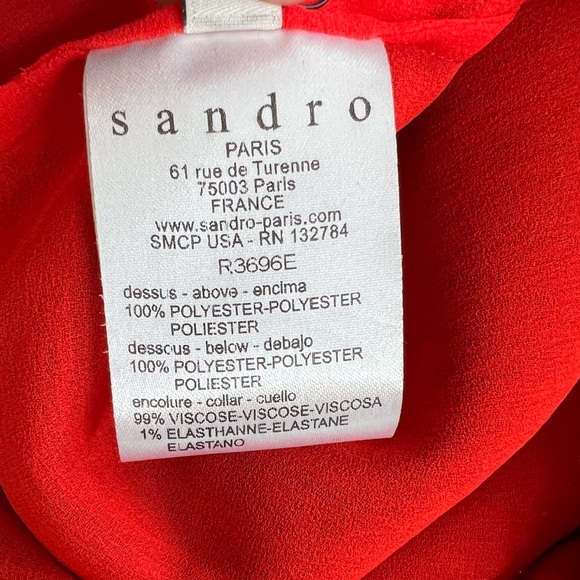 Sandro Paris Black Mesh Mini dress with Orange Sheath under layer. Size Small - Picture 9 of 10